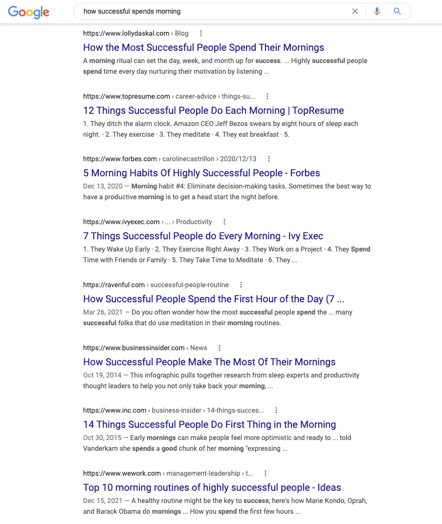 Google search for successful people and mornings